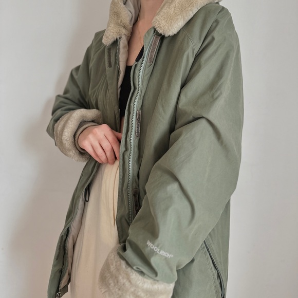 Woolrich Jackets & Blazers - WOOLRICH VINTAGE STYLE SAGE HOODED PARKA NYLON COAT JACKET OVERSIZED INSULATED M